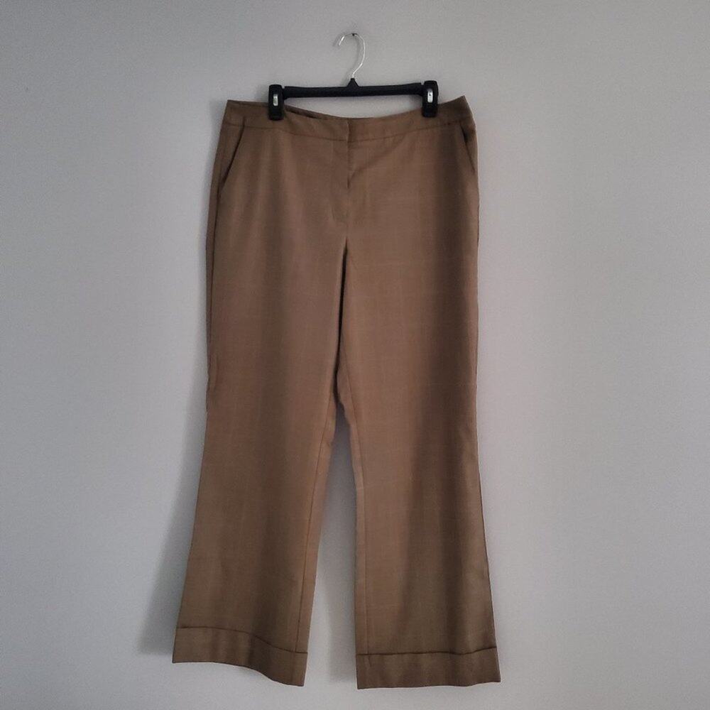 New York & Company Stretch Tan Plaid Wide Leg Pants 14